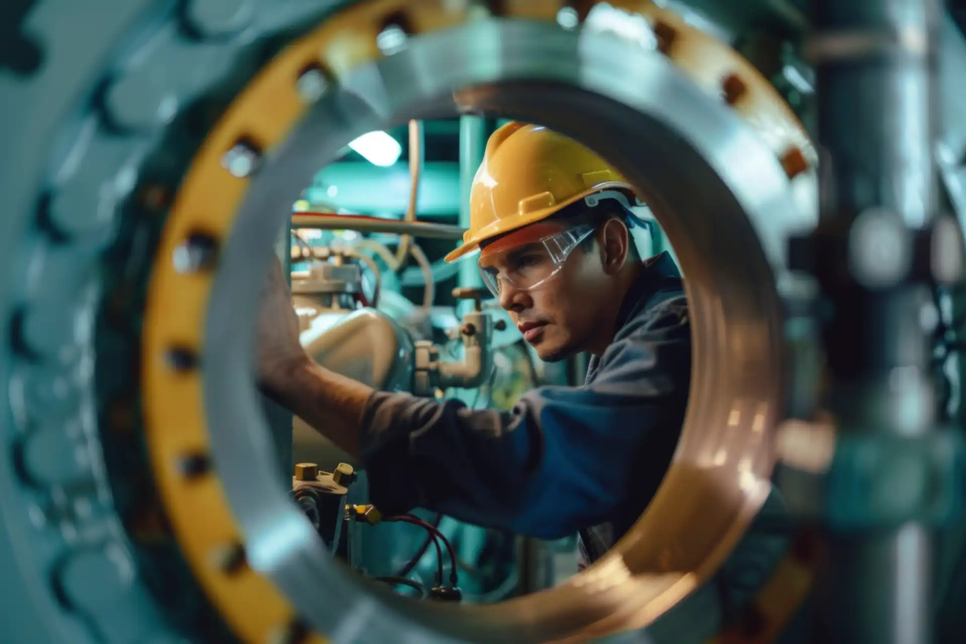 Técnico realizando manutenção em equipamento industrial para lubrificação industrial, garantindo o funcionamento eficiente e seguro das máquinas.